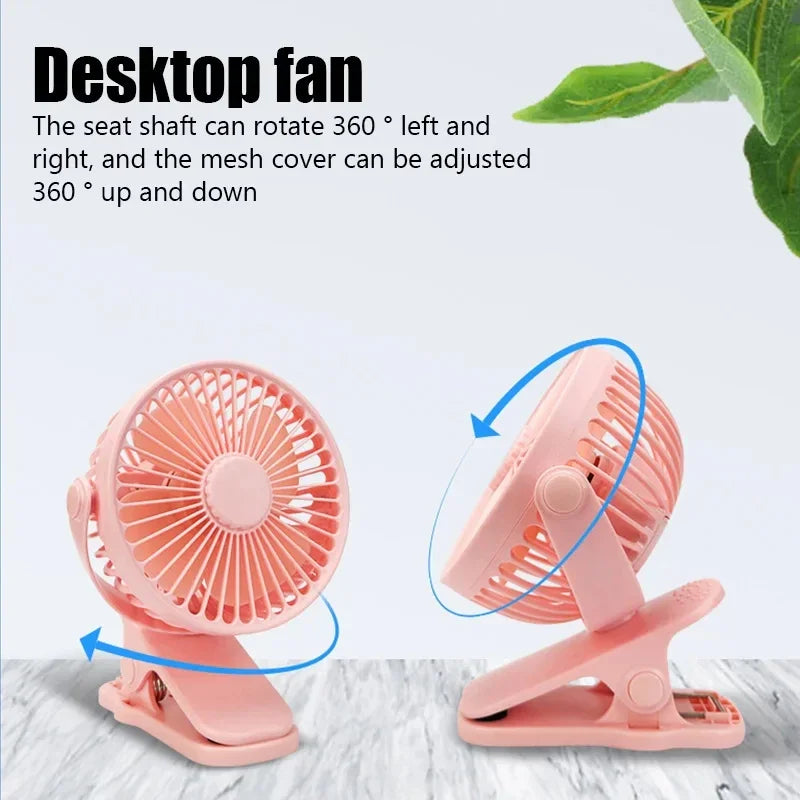 Portable Mini Clip Fan – Quiet 3-Speed USB Fan for Desktop, Stroller & Dorm Use. 