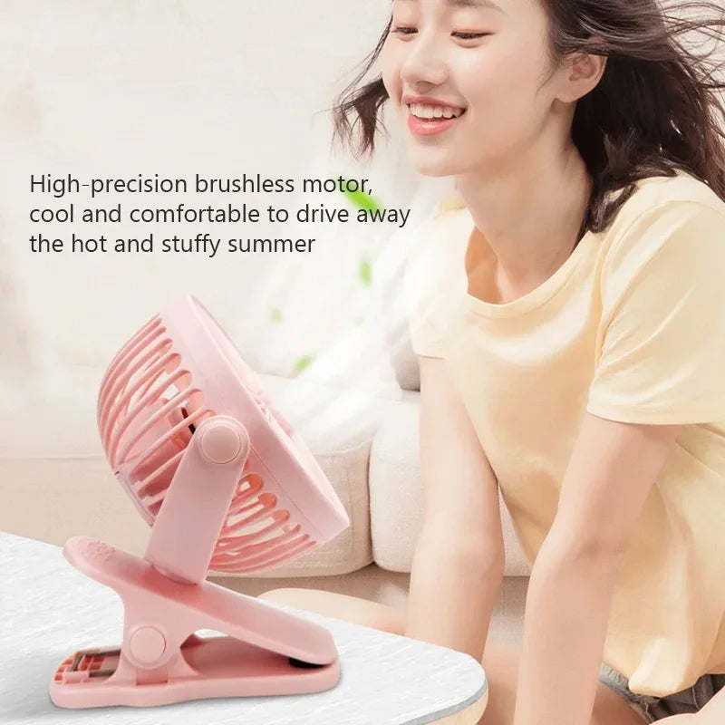 Portable Mini Clip Fan – Quiet 3-Speed USB Fan for Desktop, Stroller & Dorm Use. 